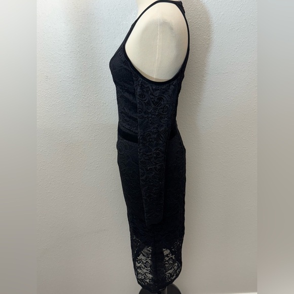EXPRESS Lace Velvet Piped Cold Shoulder Sheath Dress BLACK Size 0 - Picture 8 of 10